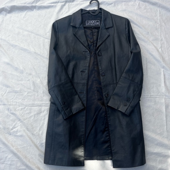 VTG Lucky Leather Co Women's Trench Coat Genuine Leather 80s 90s Sz Small